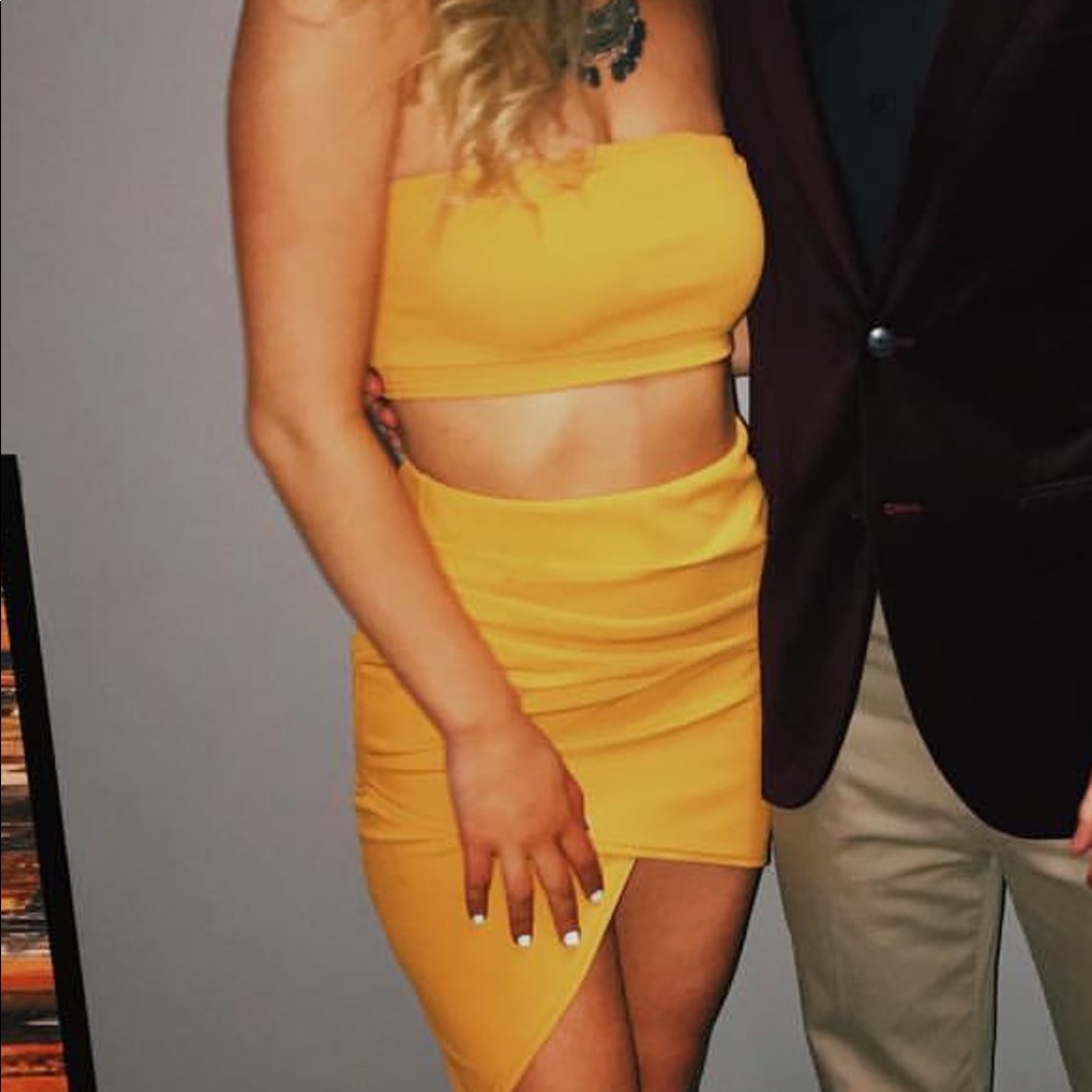 YELLOW TWO PIECE BODYCON DRESS